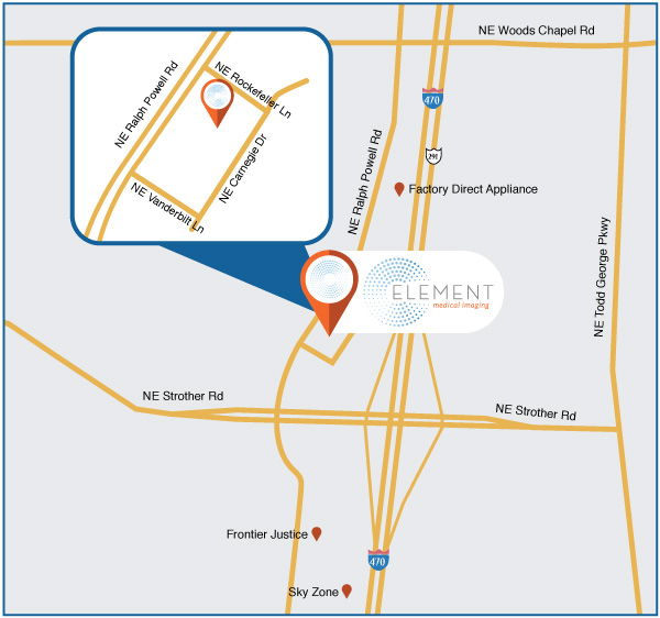 Map of Element Imaging Center Lee’s Summit location.